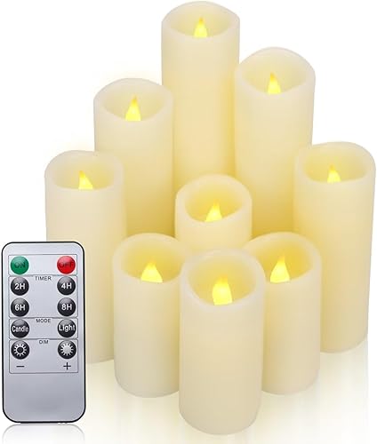 HOME & RELAX Velas sin llama de marfil con control remoto, velas sin llama con temporizador, velas a batería, paquete de 9 (2.2 de 4, 5, 6, 7, 8, 9