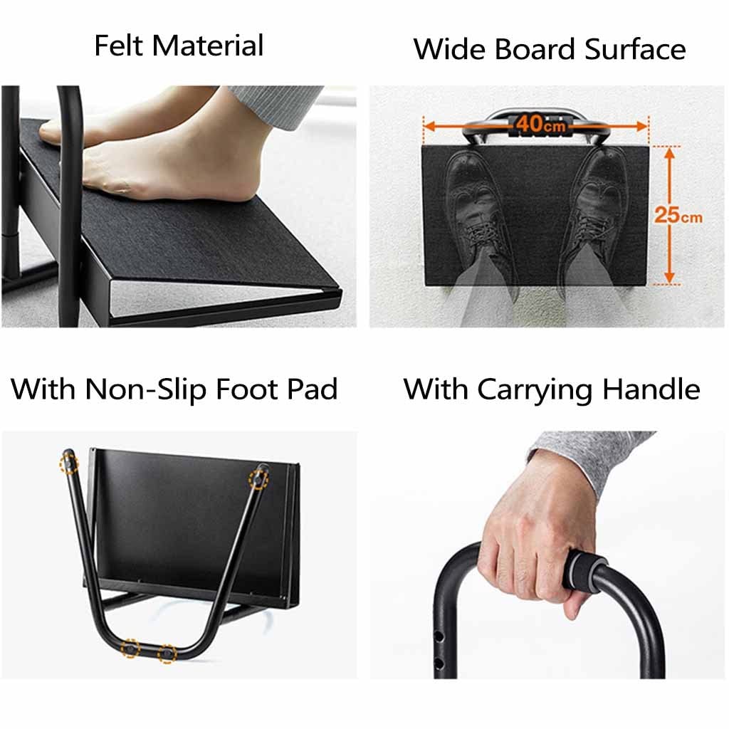 Reposapiés de pie, taburete ajustable de acero negro, con asa, seis ajustes de altura, para trabajo, escritorio, hogar y oficina