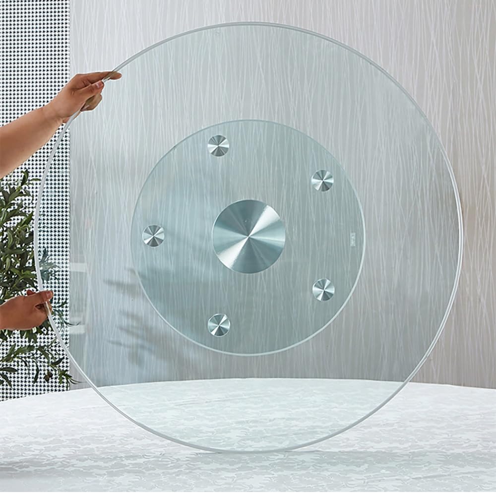 Plateau Tournant Rond en Verre De 76 Cm À 71 Cm, Plateau De Service Pivotant Transparent avec roulettes, Plateau Central pour Table À Manger, Silencieux Et Lisse (70 Cm/27")