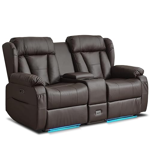 Power Reclining Loveseat Sofa, Loveseat Recliner Couch with Console, RV