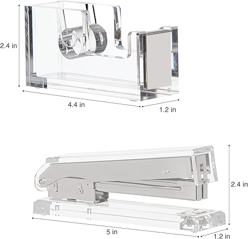 Miniatura 2 de Staple & Stick Diseñador de suministros de oficina, grapadora acrílica Lucite Gold y dispensador de cinta, elegante dispensador de cinta dorada y