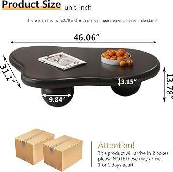 46.06 Irregular Cloud Coffee Table with 3 Ball Legs for Living Room | Modern Black Coffee Table Abstract Cute Center Table Small Tea Tables for Small Spaces Apartment Lounge, Easy Assembly
