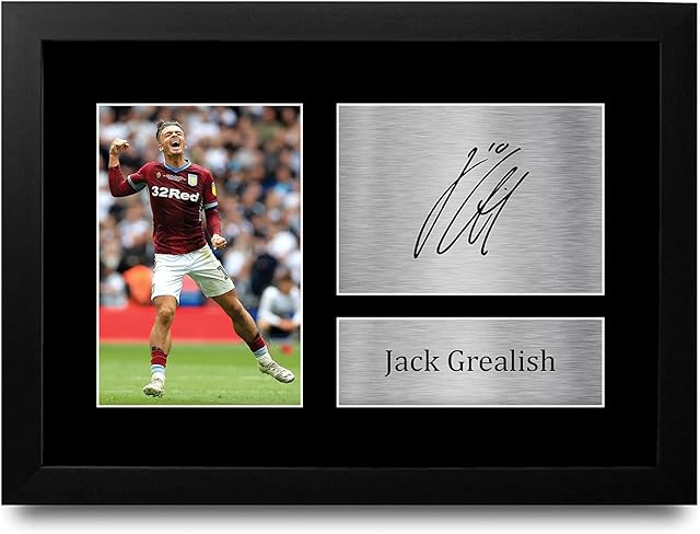 HWC Trading FR Jack Grealish Aston Villa Gifts Printed Signed Autograph Picture for Fans and Supporters - A4 Framed