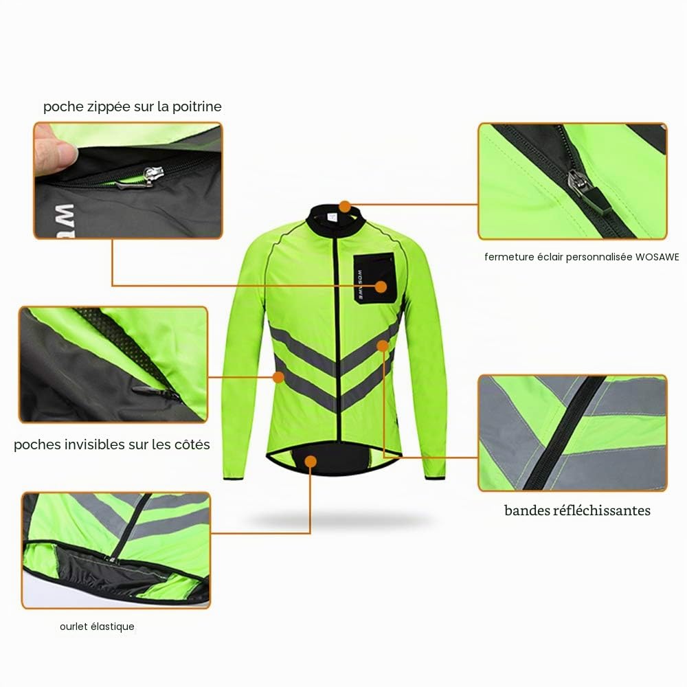 WOSAWE Hommes Vestes de Cyclisme Coupe-Vent Imperméable Vélo Vêtements Manches Longues VTT Manteau (BL218 Vert XXXL)