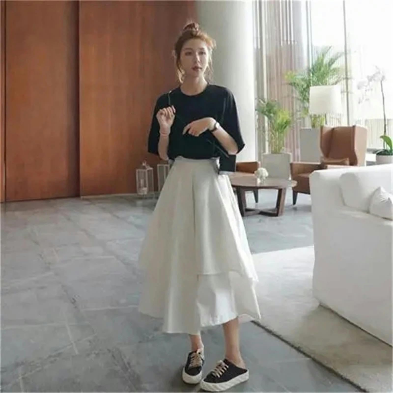 Gonna Lunga Donna Donne Primavera Estate Gonne Irregolari Vita Alta Midi Gonna Vintage Piegheggiato Casual A Line Gonna