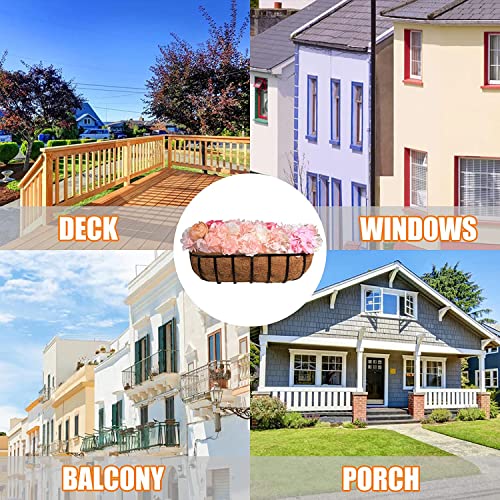 4Pcs Window Deck With Coco Liner - Window Flower Boxes For Deck Railings With Coco Liners,24" Metal Horse Troughs Fence Planter Balcony Rail Fence Porch Patio #TOP5