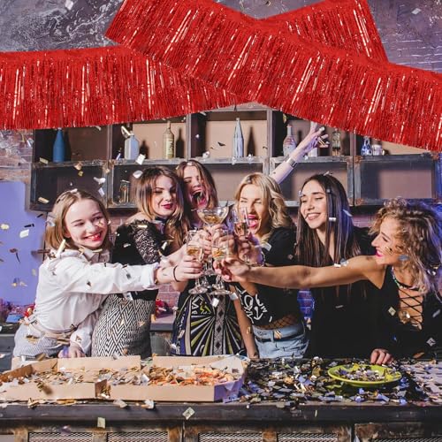 Image of BEISHIDA 3 Packs Metallic Foil Fringe Garland Laser Red Wall Hanging Tinsel Fringe Banner for Car Floats Bridal Shower Wedding Valentine's Day Birthday Anniversary Graduation Party Decoration(30 Feet)