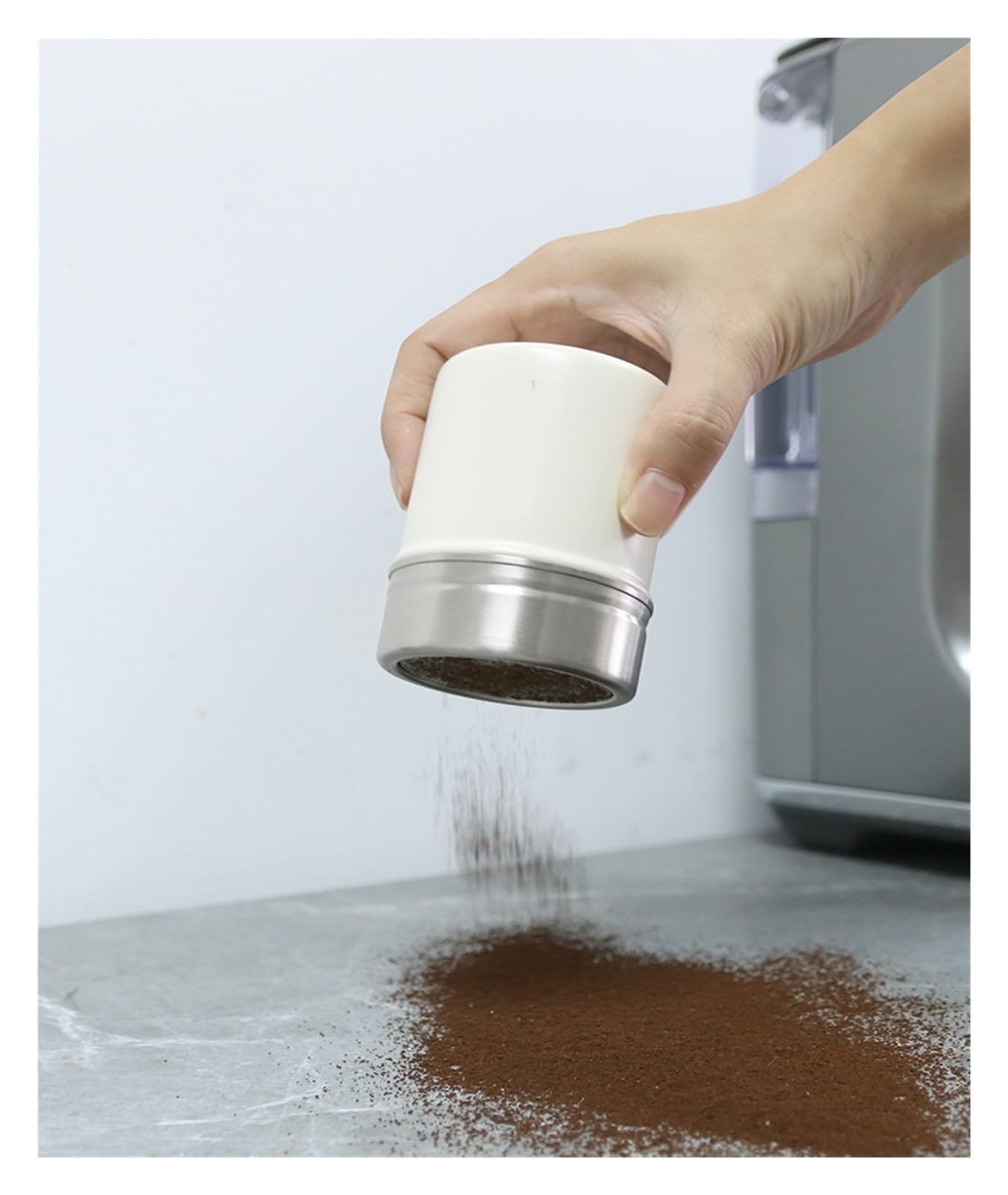 Pulverstreuer Espresso-Kaffeestreuer, Staubwedel, Pulververteiler, Edelstahl mit Deckel, Kakao-Café-Zubehör(Black 2Pcs)