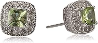 Vista 1 de Tienda Collection Sterling Silver Cushion Cut Birthstone and Created White Sapphire Halo Stud Earrings