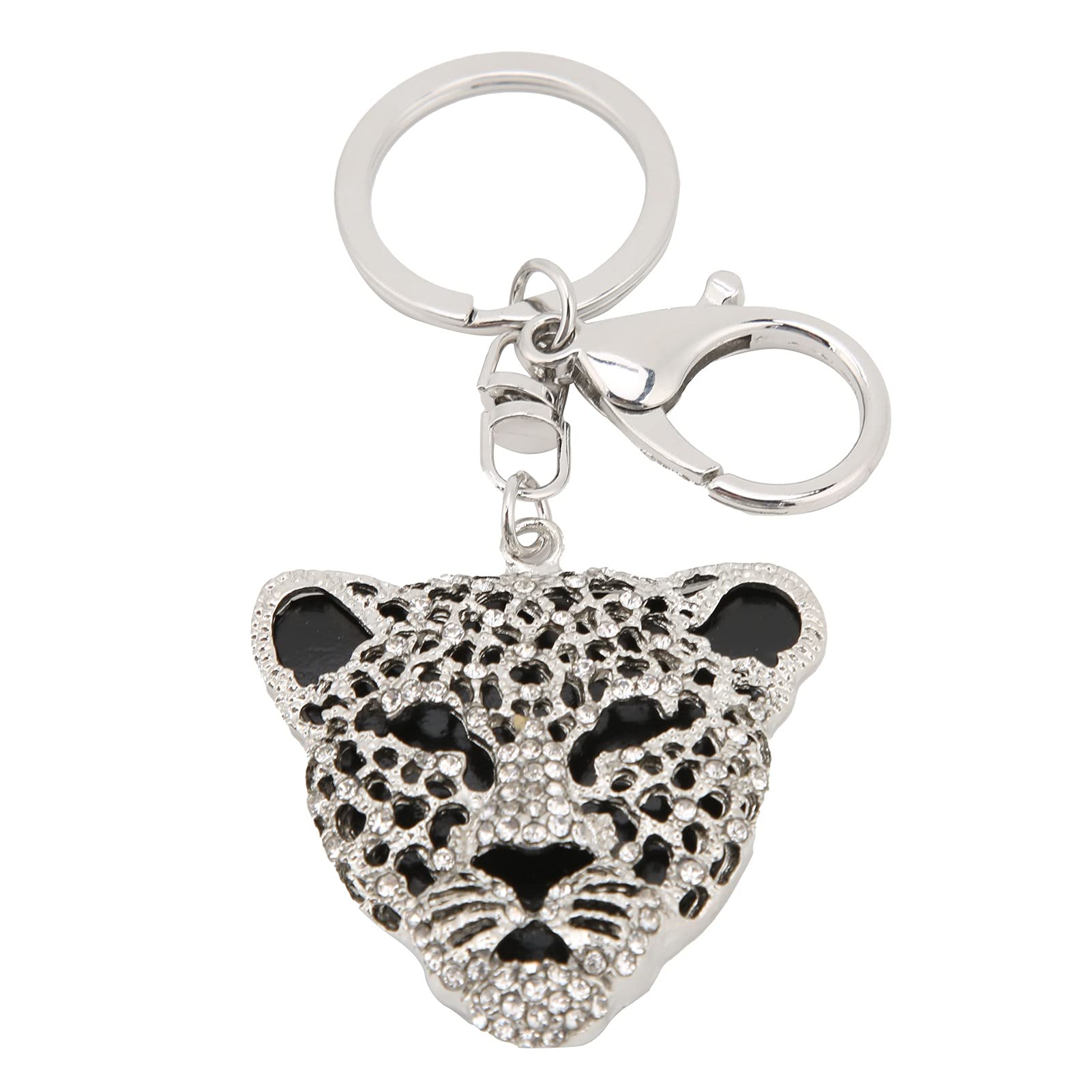 Bling Keychain Charm Rhinestone Crystal Key Chain Leopard Hand Bag Pendant Purse Bag Buckle(Silver)