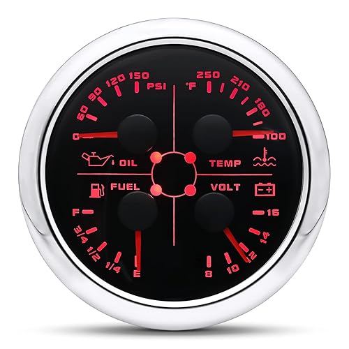 Miniatura 7 de ARTILAURA Calibre automático 4 en 1, presión de aceite, agua, temperatura de combustible, voltaje de 3.346in, 3 38 pulgadas, medidor eléctrico