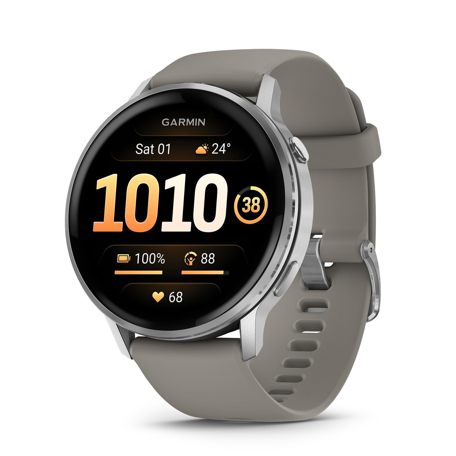 Garmin Venu 4 Smart Watch - Silver With Silver Grey Silicone Band, 45 Mm, Silver/Grey