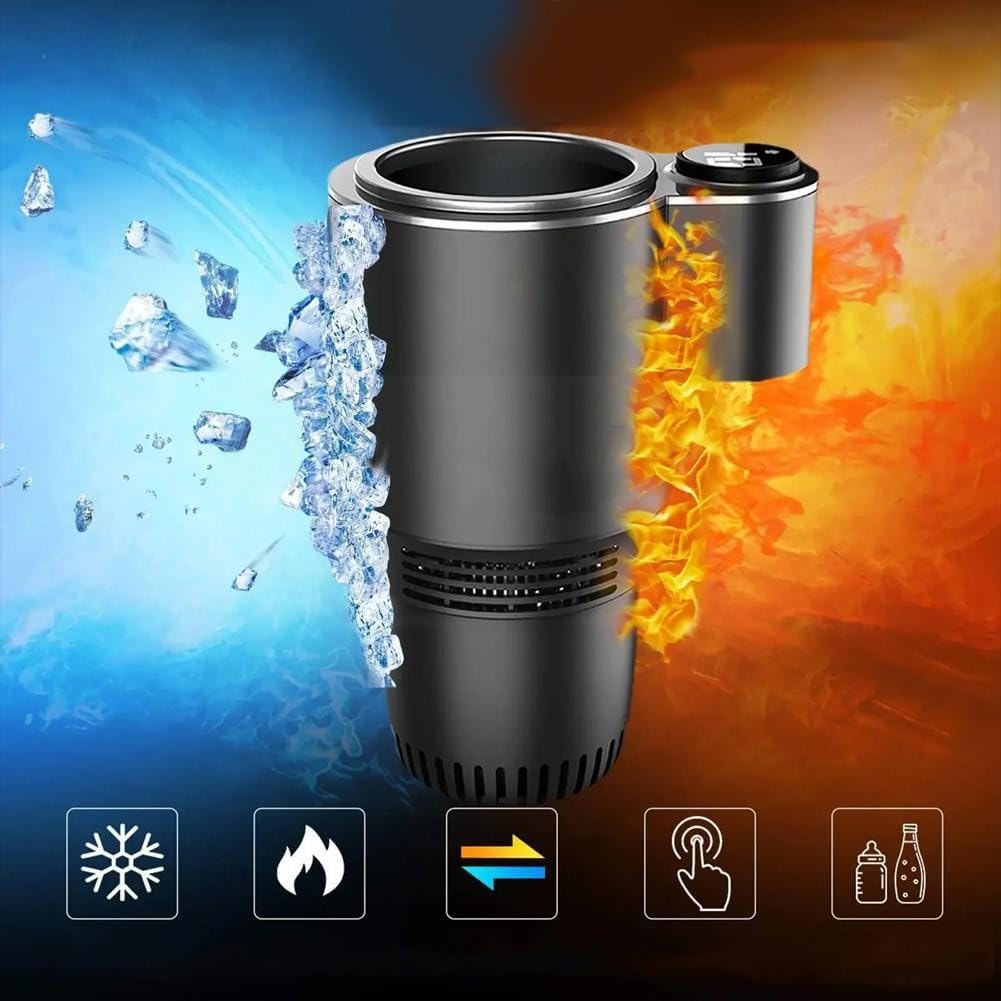 12V Auto Tassenkühler und Wärmer Tragbar für Mini Kühlschrank mit Digitalanzeige, 0-60° Heizung Kühlung für Outdoor-Reisen, Schwarz