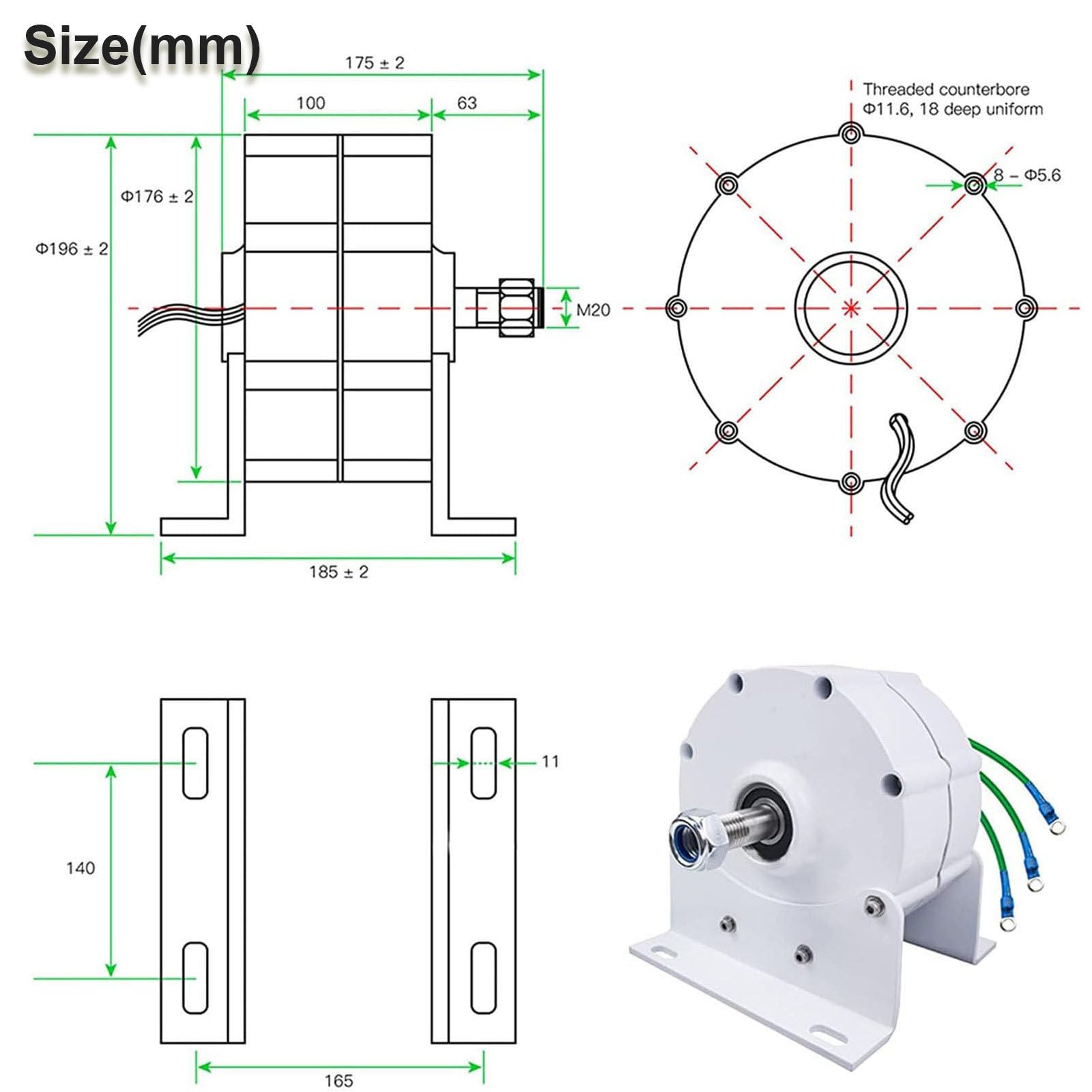 Generatori con Alternatore Ca a Basso Numero di Giri da 12000 W con Base per Turbine Eoliche, Generatore Trifase a Basso Numero di Giri Senza Riduttore 12v (con Base) 48V