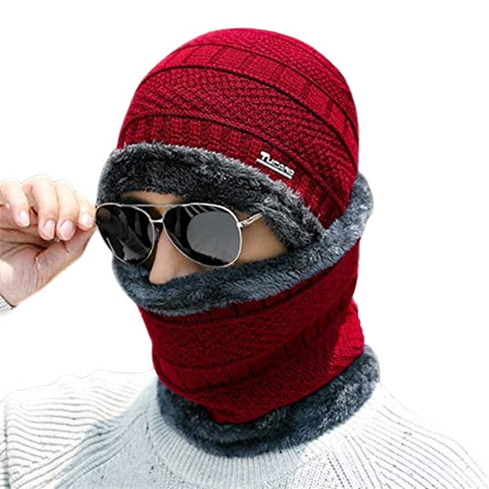 red color winter mother female lady woolen hat plus velvet thickening warm windproof cycling hat knit fur warm hat & scarf set knitted scarf hats beanies pompom cap