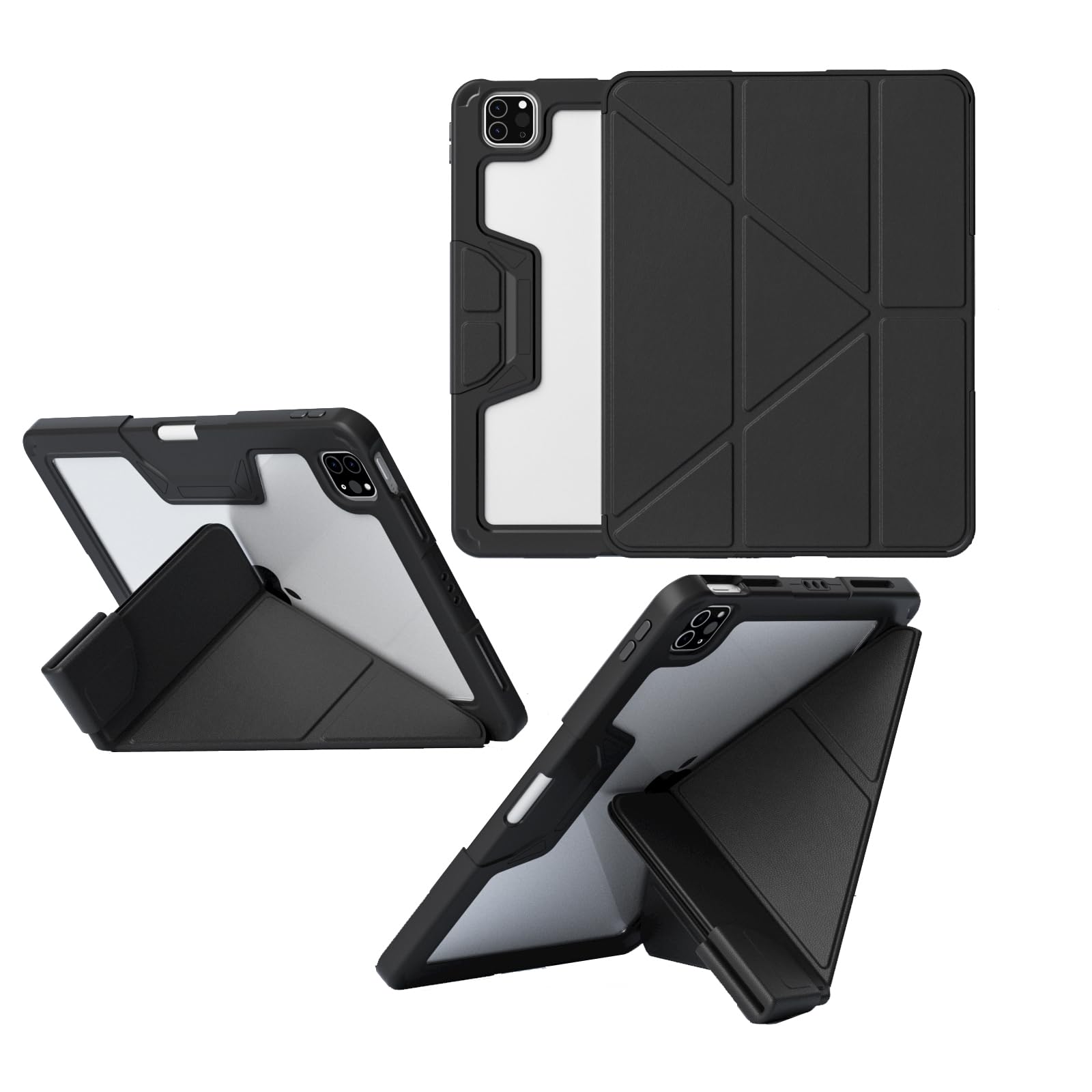 Military Grade Shockproof Case for iPad Pro 11 Inch 4th/3rd/2nd Generation (2022/2021/2020) with Pencil Holder, Auto Sleep/Wake, Clear PC Back