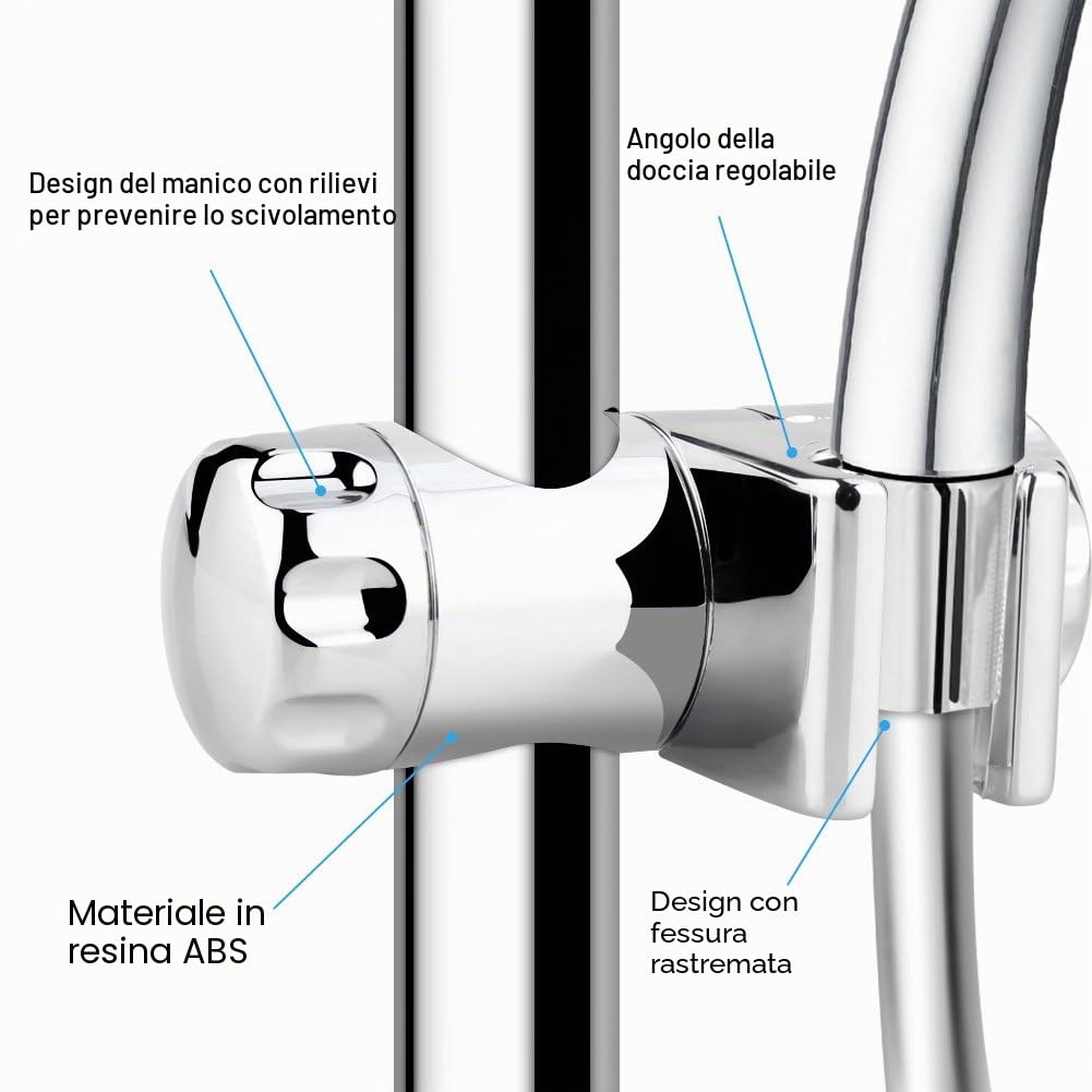 Staffa Supporto Doccia, Ricambio Doccia Orientabile Ricambio Staffa Universale per Soffione Doccino Barra Saliscendi Plastica ABS Diametro 25 mm Finitura Cromata