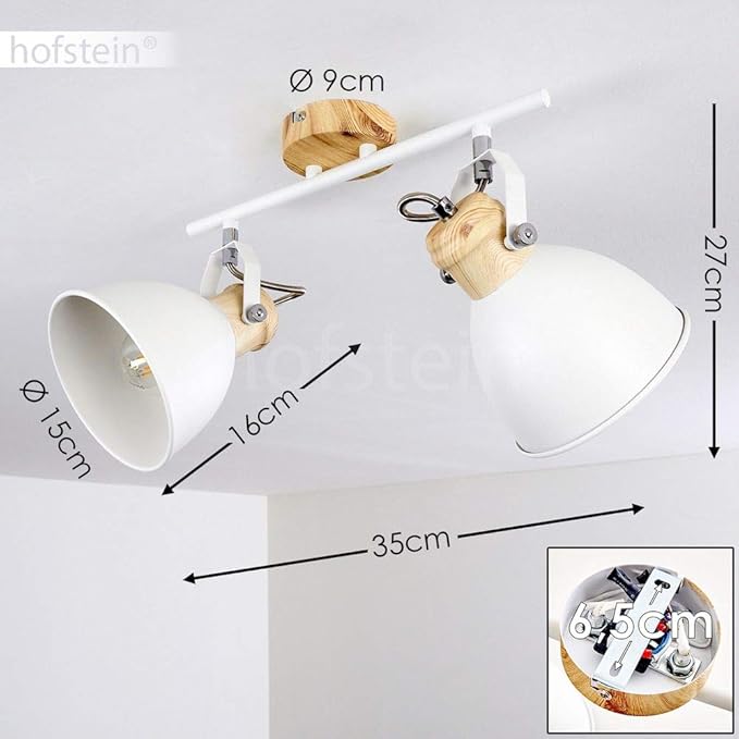 hofstein Plafondlamp Banjul, metalen plafondlamp in wit/houtlook, 2 lampen, met verstelbare spots, 2 x E27 fitting, retro/vintage design spot, zonder gloeilampen photo 3