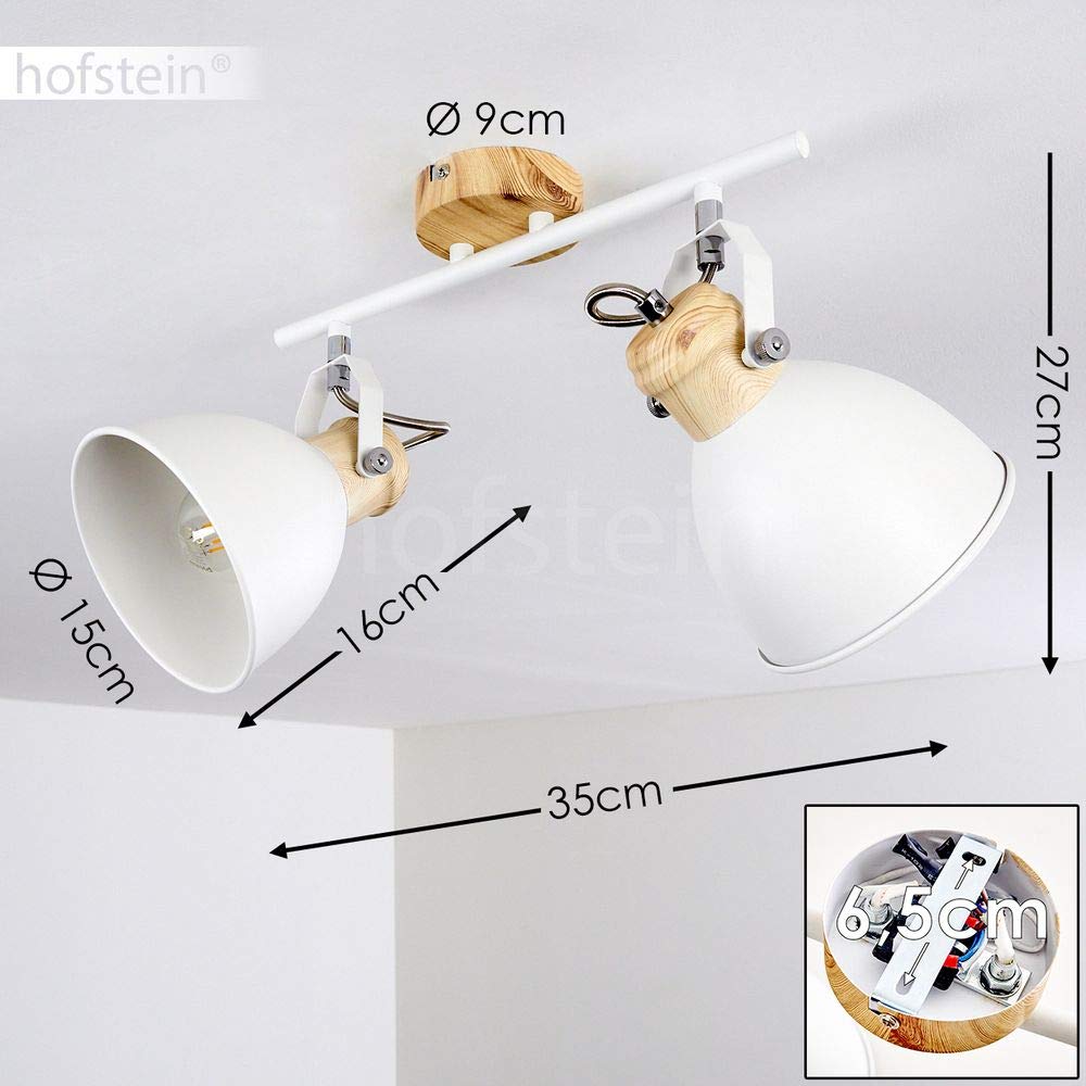 HOFSTEIN Deckenleuchte Banjul, verstellbare Deckenlampe aus Metall in Weiß/Holzoptik, moderne Leuchte im Retro/Vintage/Industrial-Design, 2 x E27, Esszimmer, Schlafzimmer, Wohnzimmer, Küche
