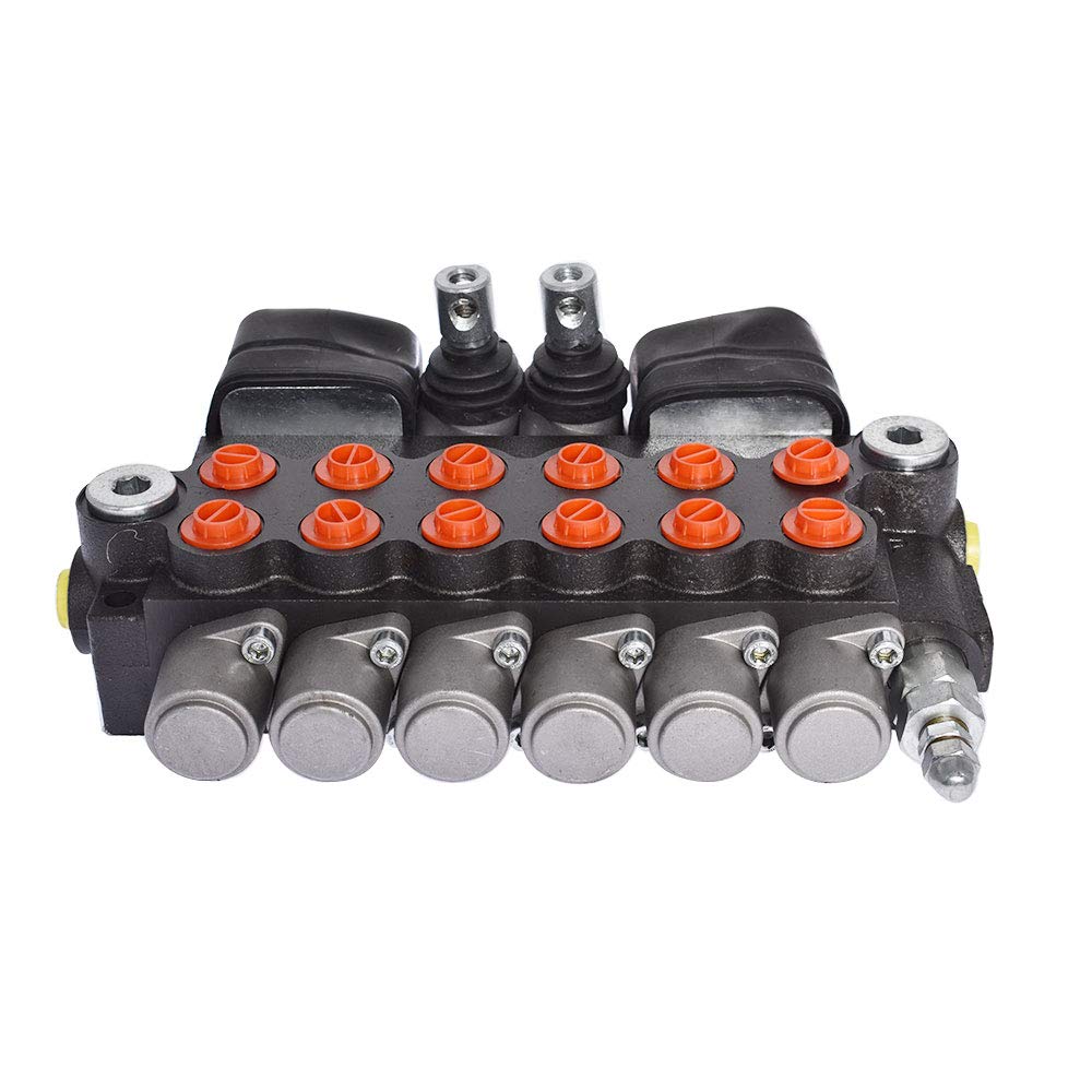 Distributeur hydraulique à Double Effet, 6 tiroirs, 11 GPM, 3625 PSI, avec 2 joysticks et Ports SAE, pour Petits tracteurs, tracteurs, chargeuses et fendeuses de bûches.