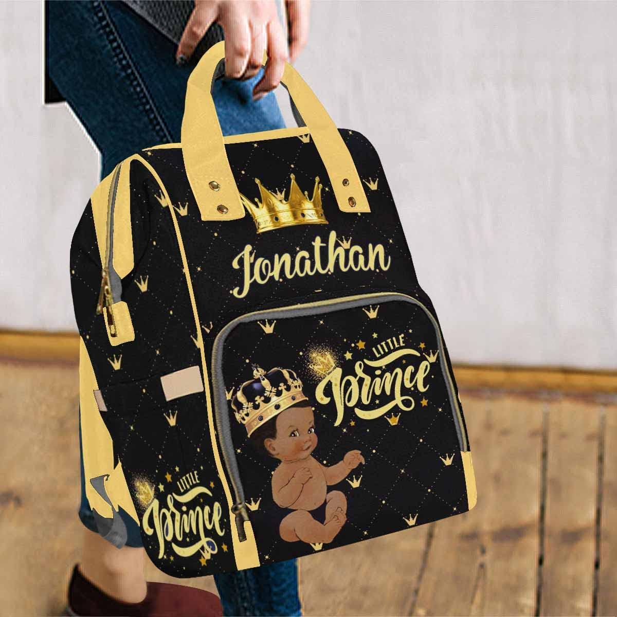 Artsadd Personalized Diaper Bag Backpack, Black Stars Crown Nappy Backpack Large Capacity Daypack Customized Multifunction Baby Bags for Daughter Granddaughter