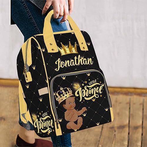 Miniatura 6 de InterestPrint Bolsa de pañales personalizada con nombre, bolsa de pañales personalizada con nombre, corona de príncipe dorado, bolsa de pañales