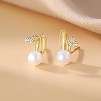 Vista 6 de SLUYNZ 925 Sterling Silver Easter Rabbit Bunny Studs Earrings for Women Teen Girls Pearl Rabbit Earrings Studs