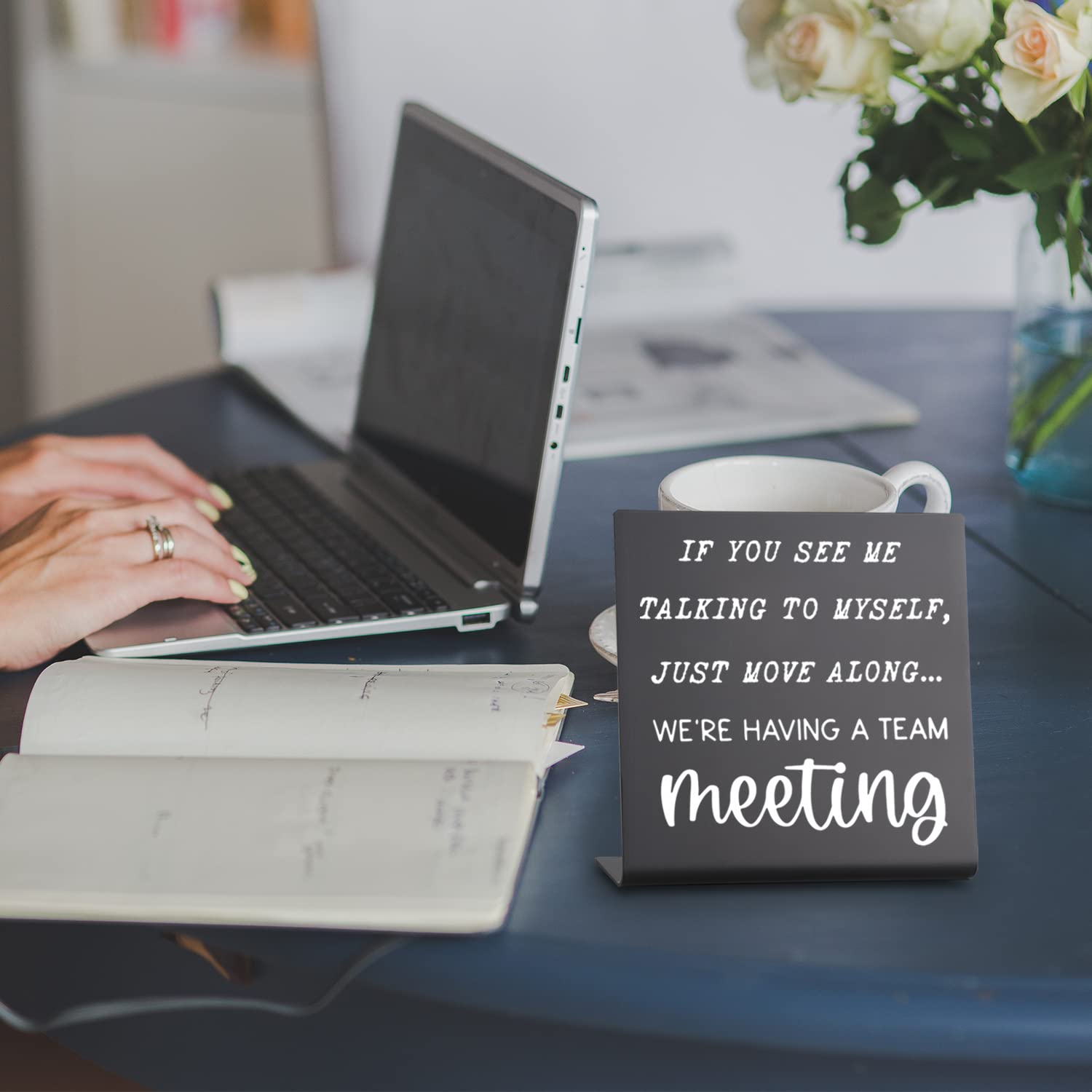 Funny Office Desk Sign - 'I'm Right On Top Of That Rose' Cubicle Decor, Positive Gift For Coworkers, Boss, Or Teammate (6.3" X 3.14") - View #5