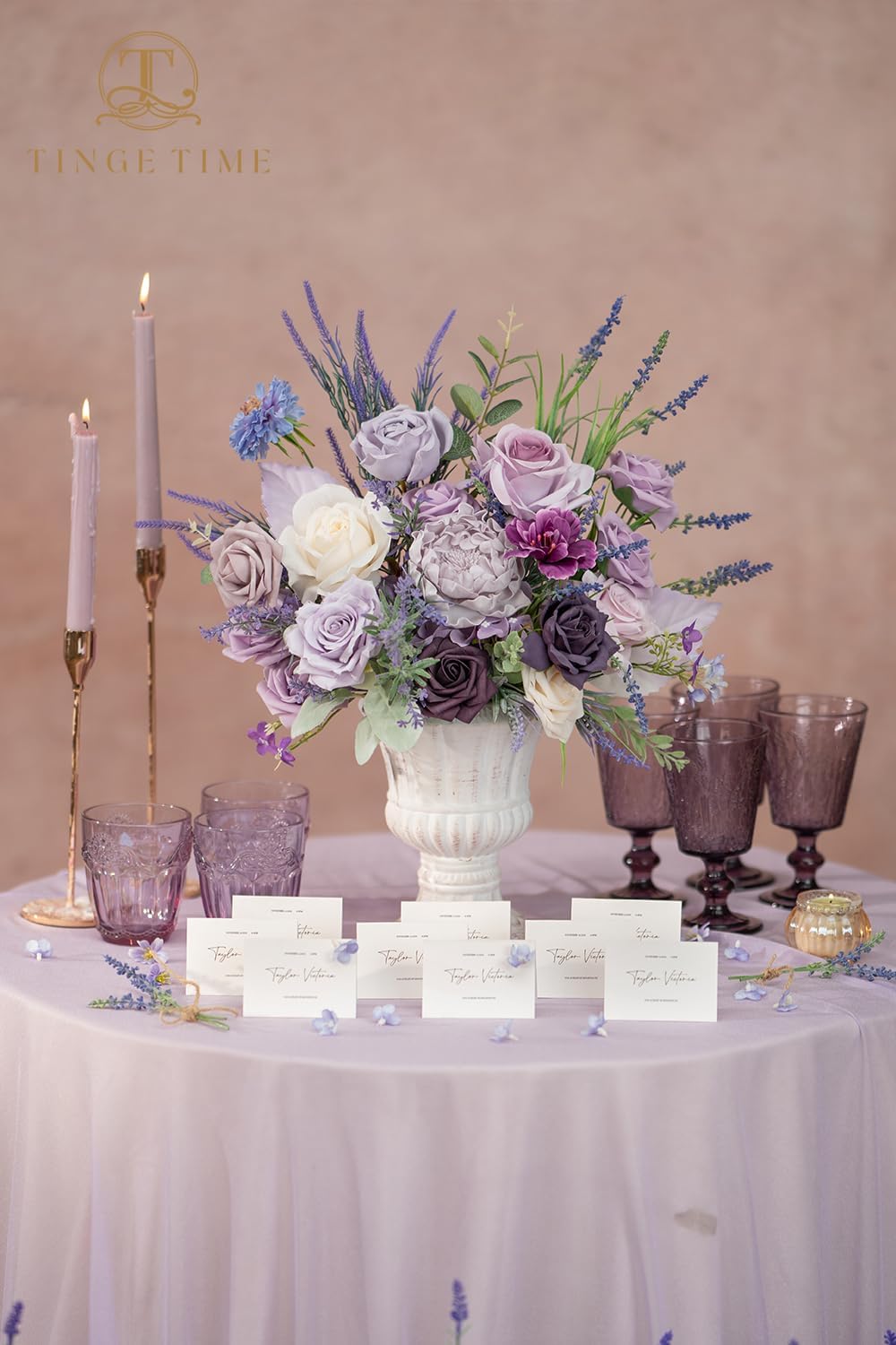 TINGE TIME Artificial Flowers Combo, Fake Flowers Box for DIY Wedding Bouquets Table Centerpieces Floral Arrangements Party Baby Shower Home Summer Decorations (Lavender)