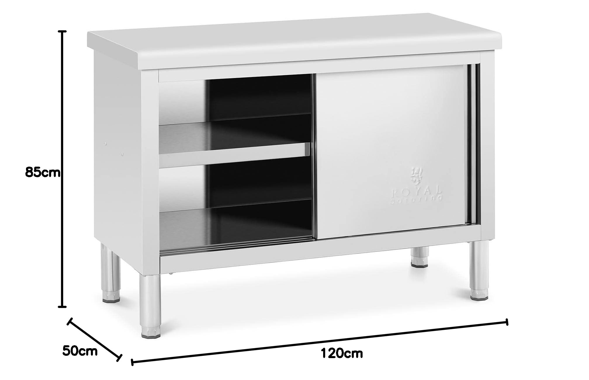 Royal Catering RCAT-120/50-WTP - Armadietto da lavoro in acciaio inox, 120 x 50 cm, capacità 390 kg, armadietto da cucina in acciaio inox, altezza 85 cm, 1 inserto)