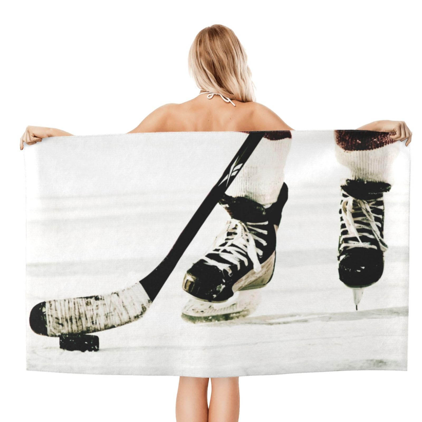 WKSGDSG Microfiber Beach Towels For Adults Ice Hockey Pattern Large Pool Towels For Women Personalized Absorbent Travel Towel Oversized Soft Quick Dry Towel For Swimming Camping Yoga 130x80 Cm