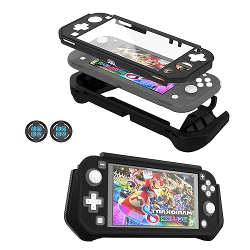 Protective Case for Nintendo Switch Lite, Switch Lite Case with Detachable Screen Protector Cover + Hand Grip Case Compatible with Nintendo Switch Lite 2019, Black - Black