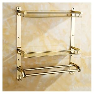 EVSER Bathroom Shelf Bathroom Shelf Drilling Wall Mounted Copper Shower Shelf 2 Tier Shower Caddy Storage Basket with