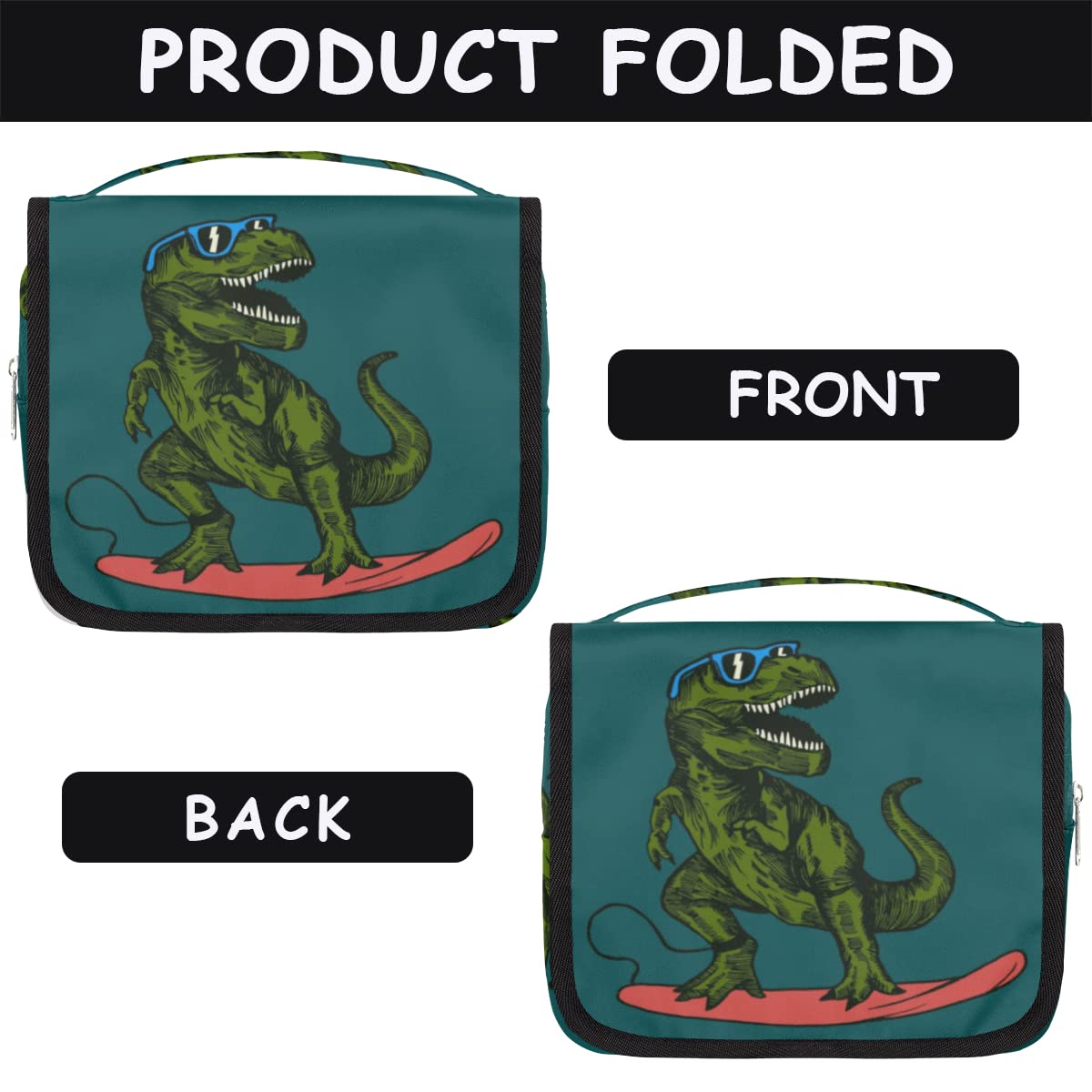 Dinozaury Podróżna Kosmetyczka Śliczne Zwierzę Mycie Torba Unisex Wiszące przybory toaletowe Kosmetyczka Organizer do makijażu, wielobarwny, Jeden rozmiar