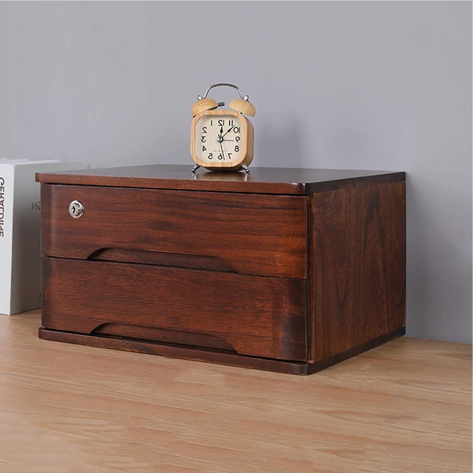 Aufbewahrungsbox für den Schreibtisch-Organizer – Schreibtisch-Aktenschrank, 2-lagiger Schreibtisch-Organizer aus Holz, ordentliches Ablageregal für Bürobedarf, Aufbewahrungsschrank/Schmuck-Organizer,