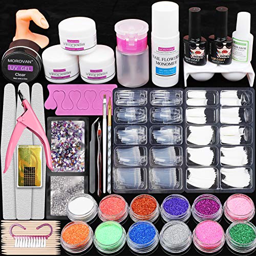 12 Glitter Acrylic Nail Kit Acrylic Powder Kit Nail Tips Acrylic Nail Brush Nail Decorations Nails Kit Professional Acrylic Nails Set