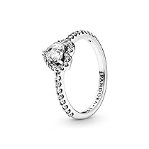 PANDORA Timeless Anello con cuore in rilievo in argento Sterling con zirconia cubica trasparente, 48