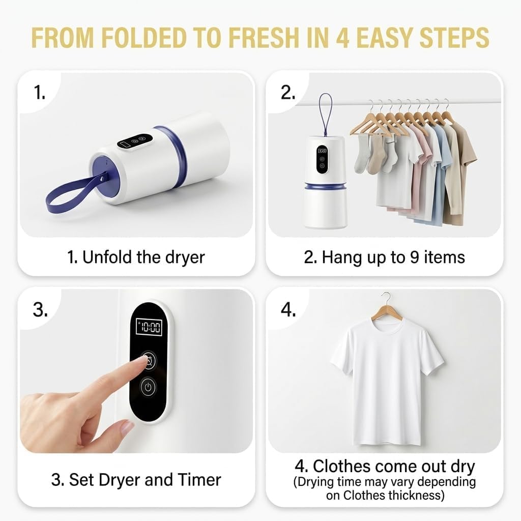 Portable Clothes Dryer - Mini/Compact Dryer for Apartment, RV, Travel - Small Quiet Fast-Drying Machine with Adjustable Timer & Hassle-Free Setup Visit-1