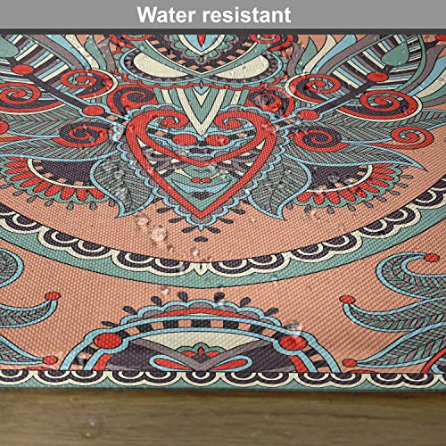 Ambesonne Floral Place Mats Set Of 4, Theme Ukrainian Carpet Design With Flowers Paisley Pattern Illustration, Washable Fabric Placemats For Dining Room Kitchen Table Decor, Salmon Sky Blue #TOP5
