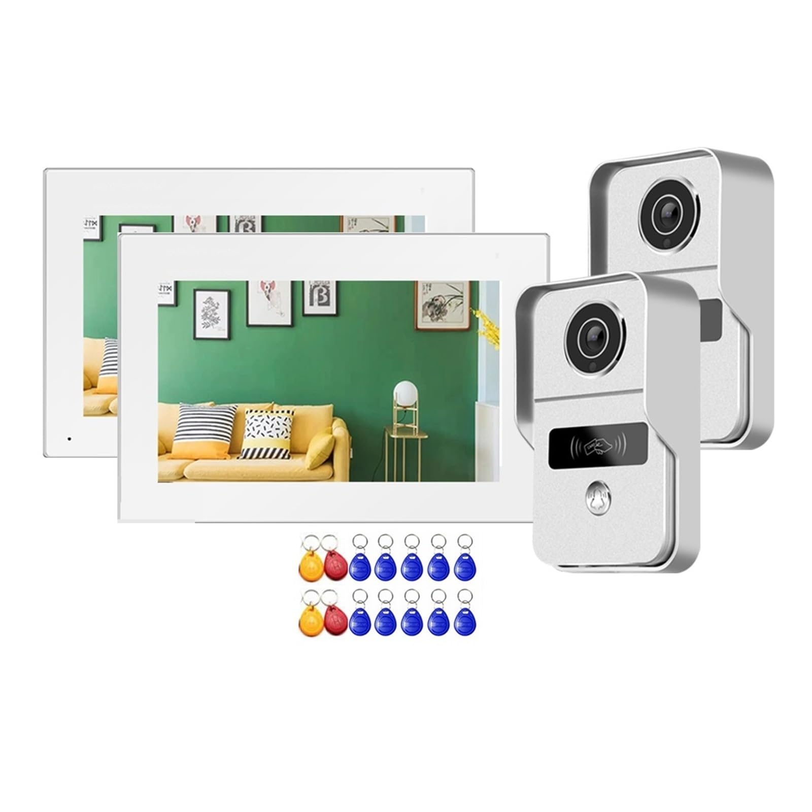 Videocitofono Wireless Wifi For Smart Home Campanello Monitor Touch Screen Da 7 Pollici Pannello 1080P Ampia Gamma di Ambienti Domestici(2 Monitors 2 Panels Add 32G TF Card)