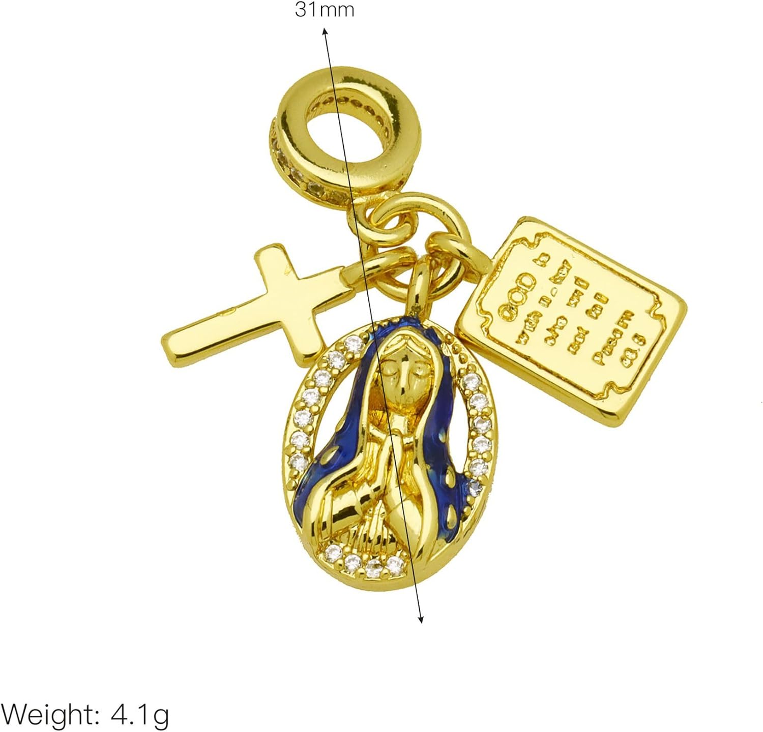 Virgin Mary Necklace For Women, 14k Gold-Plated Small Cross Holy Writ Tag With Cubic Zirconia Religion Pendant Faith Jewelry Gift - Image 6