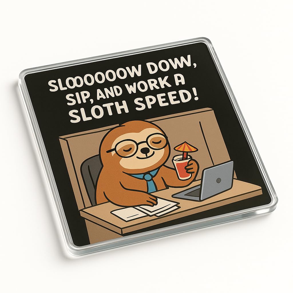 Acrylic Coaster Gift Featuring Cheeky Sloth Office Design - Humorous Desktop Decor for Colleague Secret Santa Present