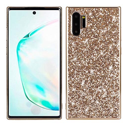 WIWJ Samsung Galaxy Note 10 Glitter Case,Soft Silicone Case Glitter Sparkle Sequins Rhinestones Glossy Case Soft Protective Shell Gel TPU Diamond Bumper Back Cover Female Shell - Gold
