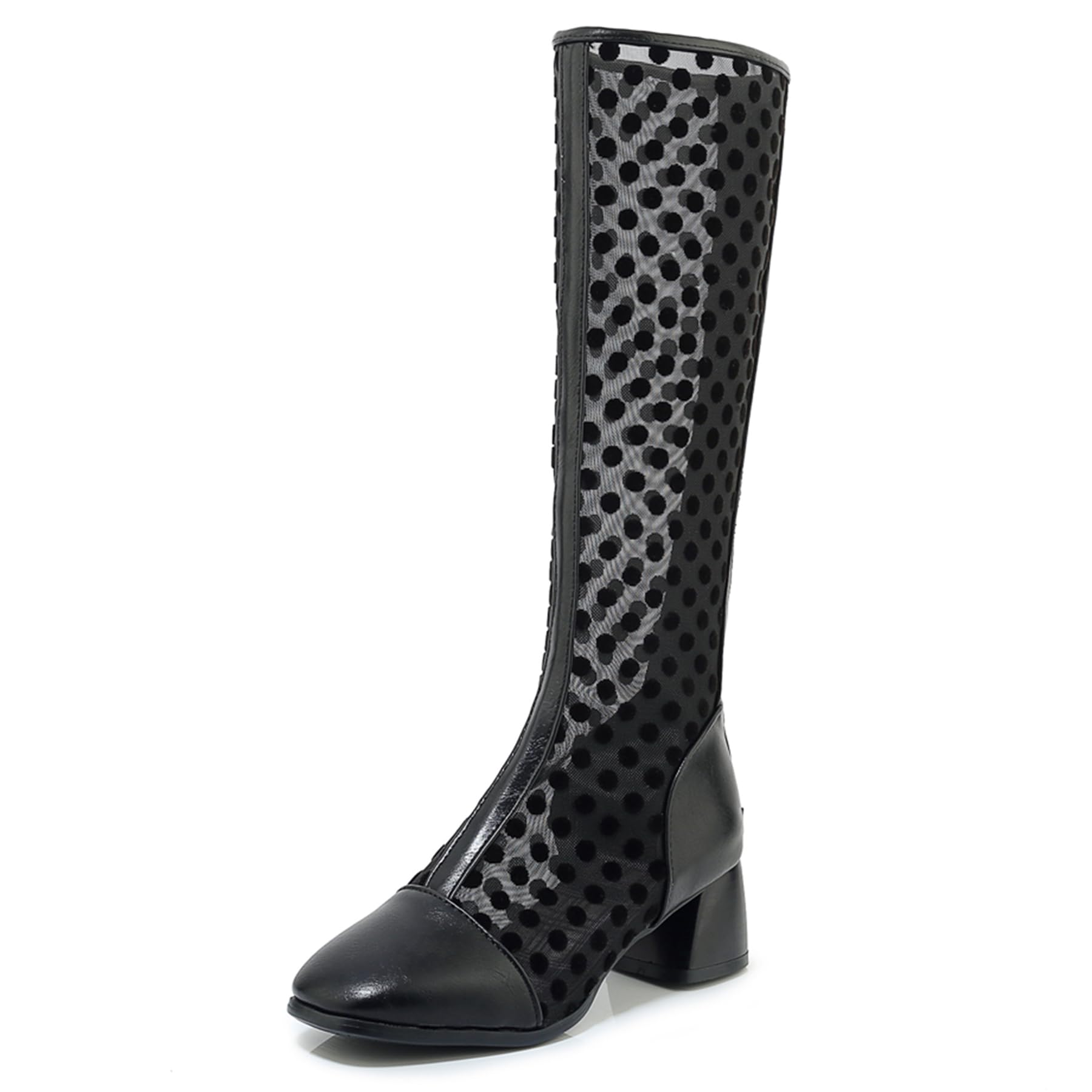 Gicoiz Women Square Toe Summer Knee High Mesh Boots Bridal