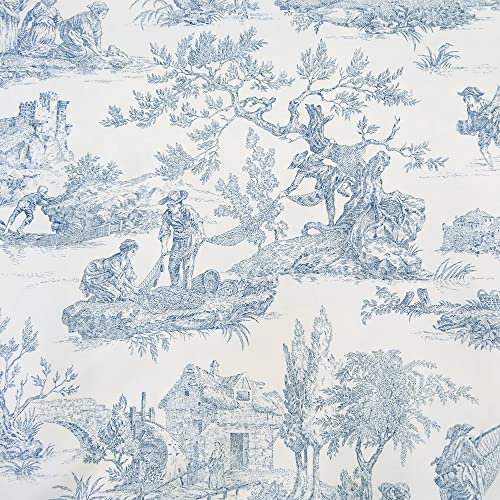 Tissu Toile de Jouy Bleu en 280 cm de largeur - Par 50 cm