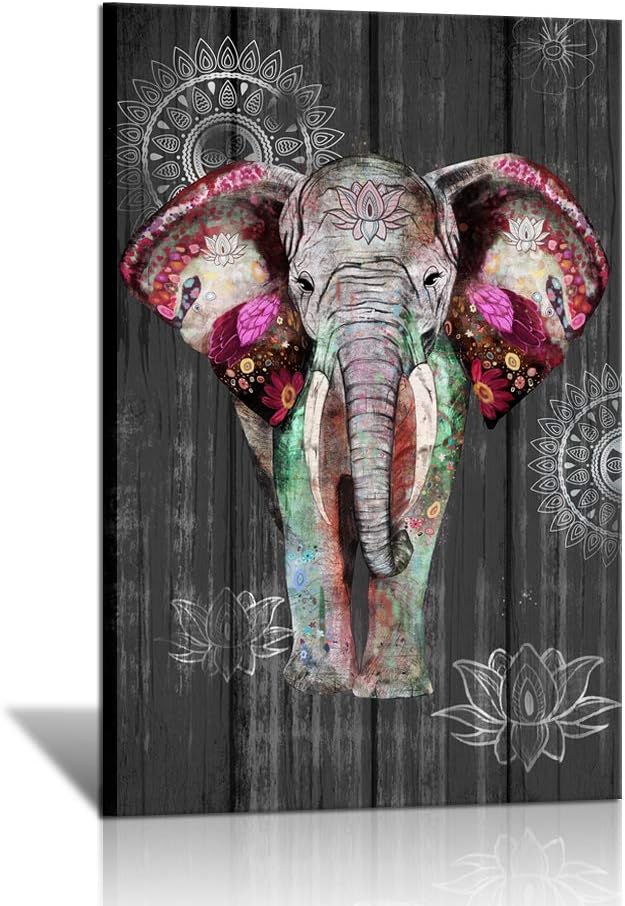 Blасk Frіdау - 70% оƒƒ SkenoArt Animal Wall Art on Canvas Boho Bedroom Decor Elephant with Flower Pictures Bohemian Bathroom Wall Decor Mandala Wildlife Paintings Living Room Artwork Home Decorations 24"x36"