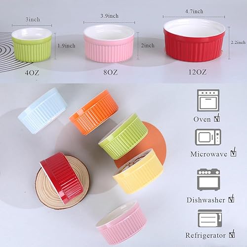 Miniatura 3 de YAZYLIFE Ramekins de 4 onzas, moldes de crema brulee y platos de soufflé, cuencos de porcelana aptos para horno, tazas de pudín, cuenco para