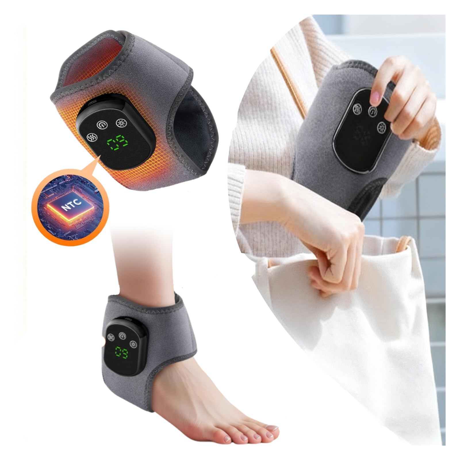Footrenew - Masajeador de triple método, tobillera térmica con 5 niveles de calor infrarrojo lejano y vibración, tobillera térmica para neuropatía y alivio del dolor, masajeador de pies