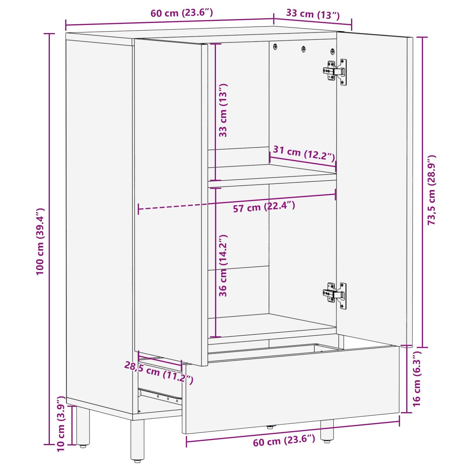 vidaXL Highboard mit Tür Akazienbraune Oberfläche 60 x 33 x 100 cm