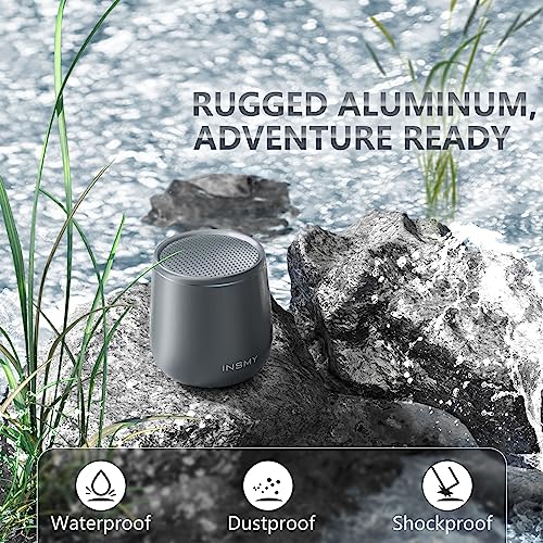 Image of INSMY Small Bluetooth Speaker, Waterproof Mini Portable Wireless Speaker, Punchy Bass Rich Audio Stereo Pairing, Handheld Pocket Size Built in Mic for Hiking Biking Gift Laptop Tablet (Gray)
